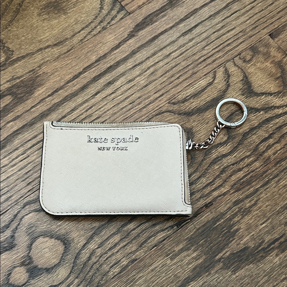 kate spade Beige Card Case Keychain with Silver Hardware